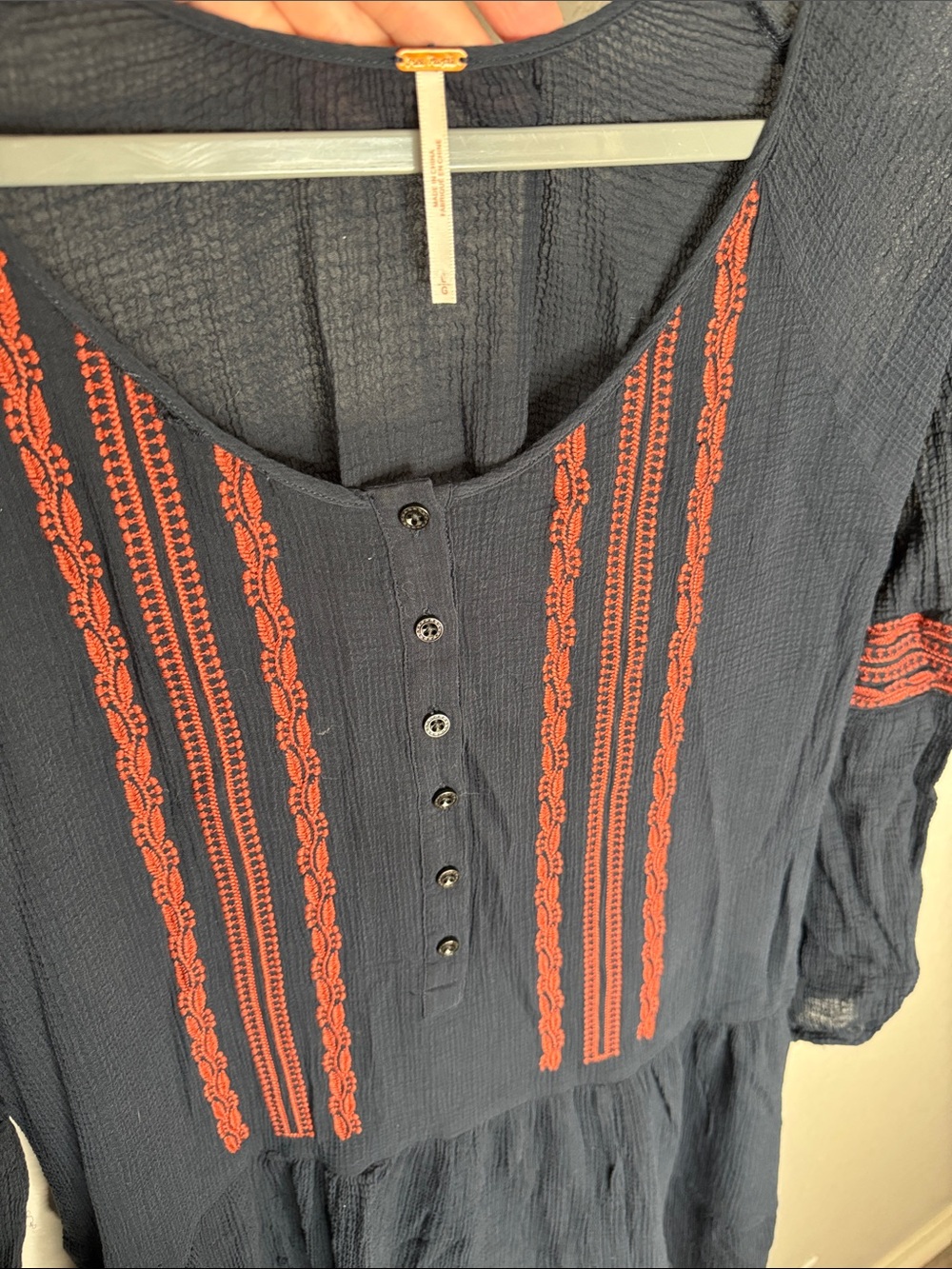 Free People Light Heart Gauze Tunic Dress Large Navy - Picture 4 of 6